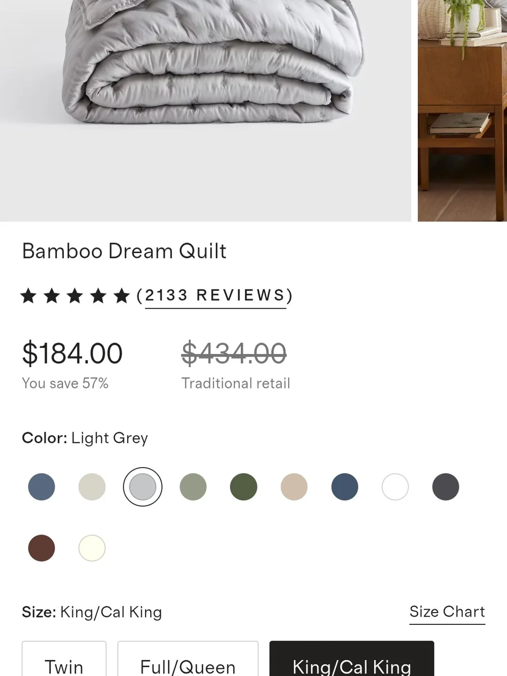 Quince Bamboo Dream Quilt King Cal King Light Grey